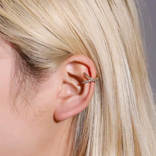 Geometric Cross Clip Earrings For Women Korean Crystal Earing Without Hole Fake Earrings Single Ear Bone Clip Earings A920