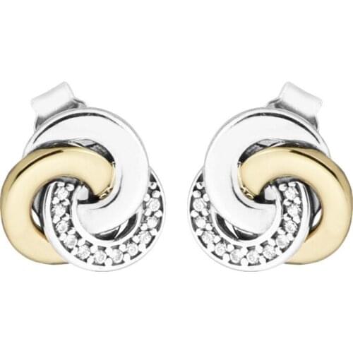 Clear CZ Interlinked Circles Girls Small Earrings Clear CZ Crystal Golden Shine Jewelry 925 Sterling Silver Stud Earrings Women