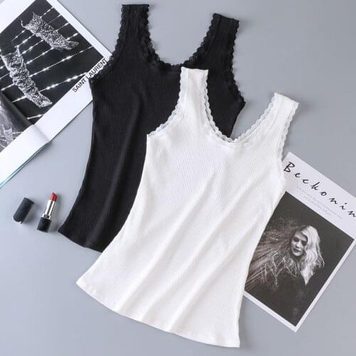 Women 2021 Spring Autumn Fashion Solid Color Bottoming Vest Tops Female Slim Sleeveless Tops Ladies O-neck Lace Vest Tops D916