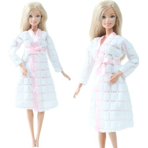 Handmade 1 Set White Outfit Bathrobe Set Homewear Daily Bathing Wear Accessories Clothes for Barbie Doll Dollhouse Kids Toy