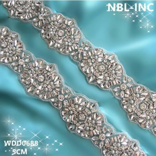 10 YARDS)Wholesale bridal hand beaded silver crystal rhinestone applique trim iron on for wedding dress sash belt WDD0688