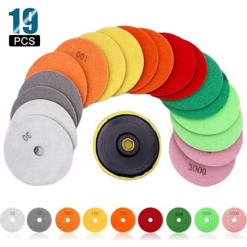 19-Pieces 4 inch Diamond Polishing Pads with 1 Backer Backing Pad for Marble Granite Concrete Quartz Stone Angle Grinder