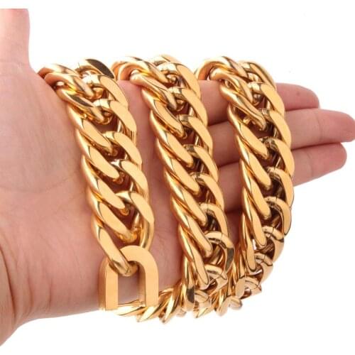 22mm Big Heavy 316L Stainless Steel Double Cuban Curb Chain Gold Jewelry Mens Unisexs Necklace Or Bracelet Wristband Cool Clasp