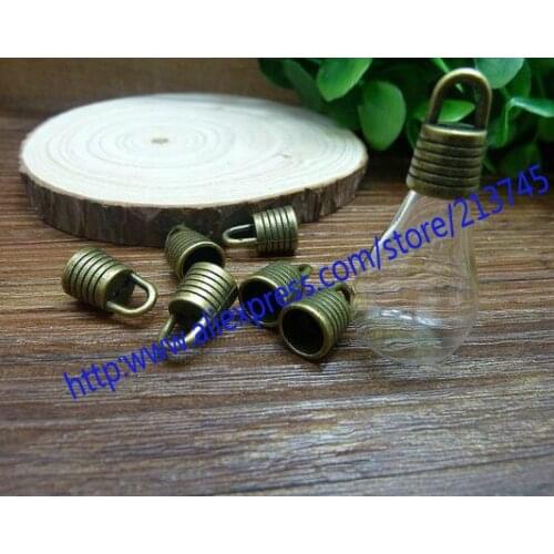 Free ship!! 50sets/lot 30x18mm glass bubble & Antique Bronze metal cap DIY glass vial pendant glass bubble wish bottle pendant