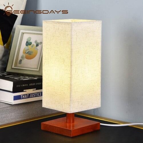Free Shipping Square Fabric Lampshade Wooden Table Lamps For Bedroom Bedside Lamp Desk Lamp 220v 110v EU Plug Night Light