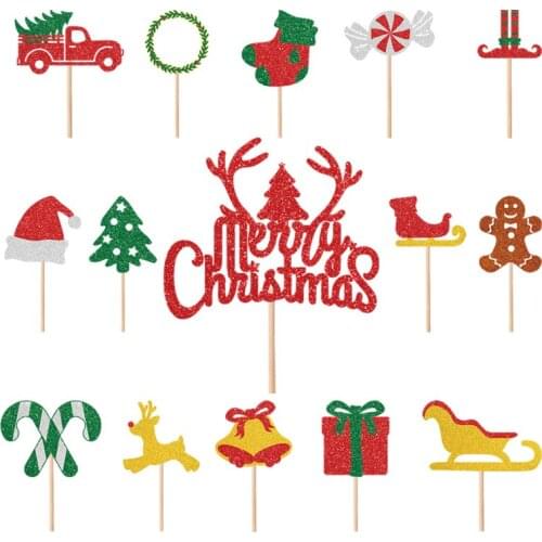 2021 Christmas Cake Insert Card Cake Decoration Size Insert Card Holiday Party Supplies Glitter Glitter Paper Safe And Healthy