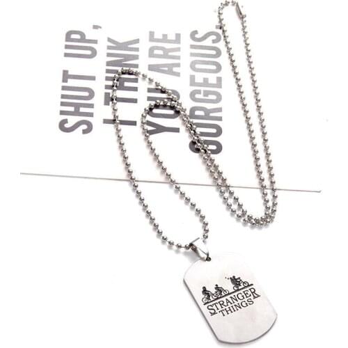 TV Show Stranger Things Necklace Bicycle Hanging Tag Stainless Steel Necklace Choker Pendant Bead Chain for Men Women Gift