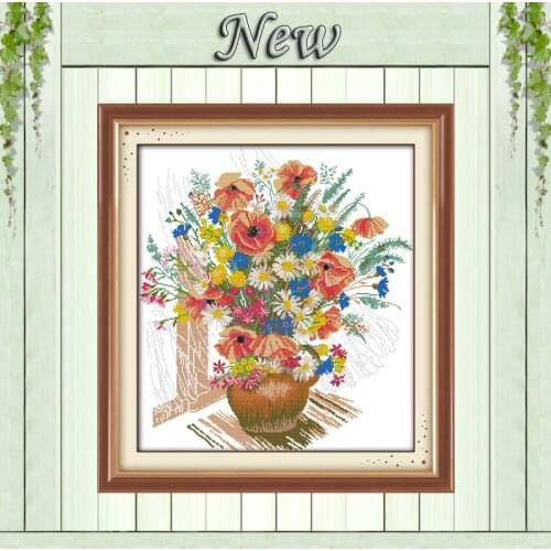 Colorful flower vase,Pattern print on cloth DMC 11CT 14CT Cross Stitch kit,needlework embroider Set,beautiful Flowers Home Decor