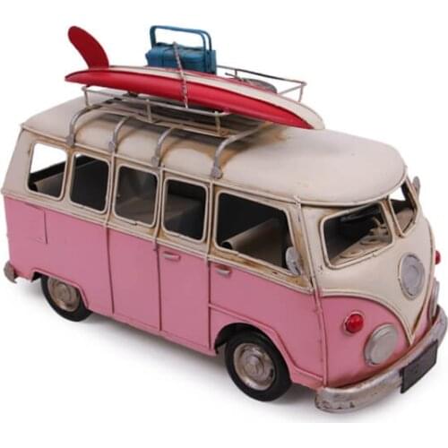 Decorative Metal Pink Minibus-Trinket, Miniature, Gift, Nostalgic, Vintage, Handmade Hand Painted Quality Durable