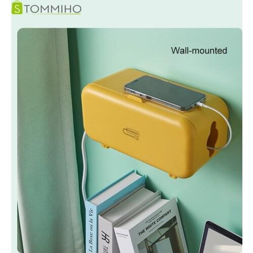 STOMMIHO Household Wall-Mounted Power Cord Storage Box Desktop Cable Organizer Punch-free Power Cord Wiring Harness Office Tools