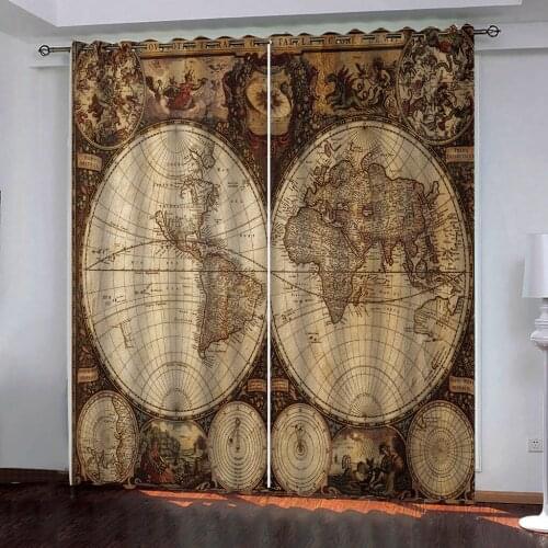 European map curtains 3D Custom size Curtains Living Room Bedroom Kitchen Drapes wall cloth Blackout curtain