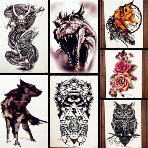 FANRUI Tyrannosaurus Jurassic Temporary Tattoo Dinosaurs Waterproof Flash Tattoo Sticker Women Men Body Art Arm Fake Tatoo Totem