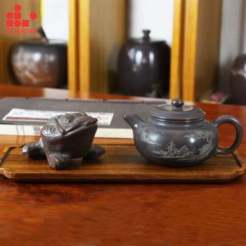 BOERNA Nixing Clay Ornaments Boutique Tea Pet Golden Toad Tea Tray Toy Kung Fu Tea Table Decoration Accessorie for Tea Ceremony