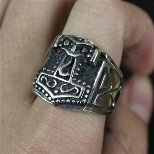 Size 7 to 13 Cool Thor Hammer Ring 316L Stainless Steel Mens Women Fashion Polishing Biker Ring