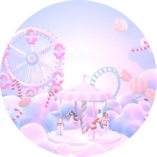 Round circle background purple candy house baby shower backdrop elaphant kids birthday Party decor table Covers YY-641