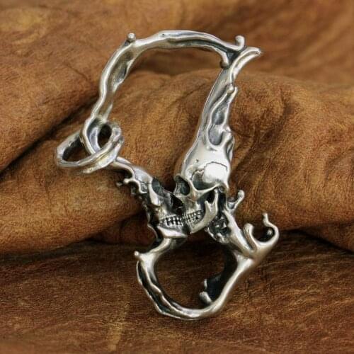 LINSION 925 Sterling Silver Kissing Skull Pendant Love Forever Punk Pendant TA269