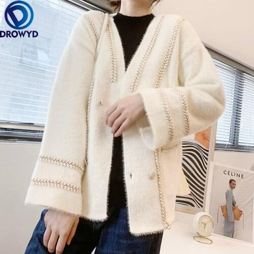 2021 Little Fragrant Mink Jacket Womens Short New Winter Temperament Elegant Western Young Lady Single-breasted Cardigan Jacket