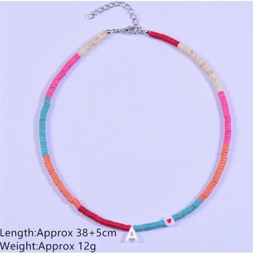 Trendy Initial Letter Heart Shell Custom Necklace for Women Mixed Color Neck Chain Artifical Stone Beaded Pendant Jewelry Choker