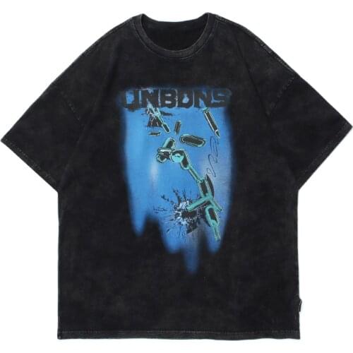 2021 Chain Broken Print Washed Tshirts Mens Loose Hip Hop T-Shirt Cotton Short Sleeve Shirts Summer Harajuku Tshirts Black Tops