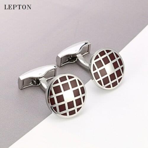Lepton shirt cufflinks for mens fashion round dark red enamel cuff link button high quality luxury wedding groom With Gift Box