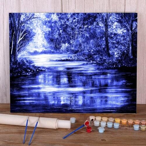 Natural Scenery Moody Blue DIY Painting By Numbers Kit Oil Paints 50*70 Oil Painting Loft Picture For Adults Handicraft Art
