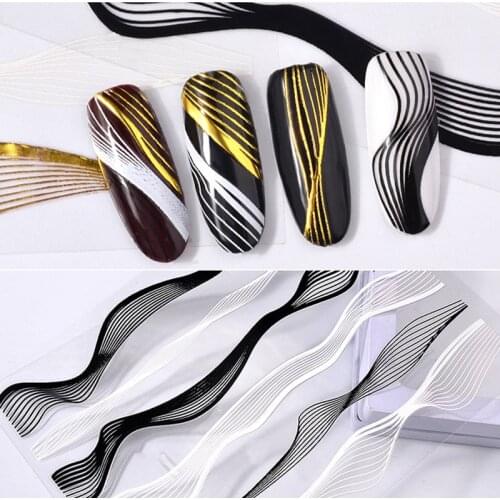 Nail Art Sticker Laser Gold Metal Stripe Wave Line Tape Self-Adhesive Transfer Foils 3D DIY Decal Manicure Tips Decoration
