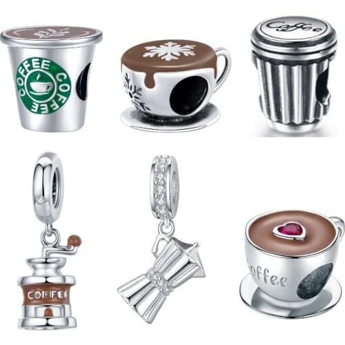 2020 new BISAER 925 Sterling silver Coffee bean set beads charms silver 925 original clear cubic zircon jewelry making EFC171