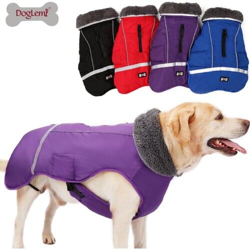 New Waterproof & Reflective Warm Dog Clothes Winter Fur Collar Vest Jacket Coat Sport Clothing for Small Medium Large Dogs