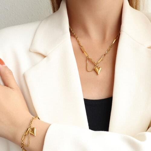 New Winter Titanium Steel Heart Chunky Necklace for Women Gold Color Clavicle Chain Fashion Female Choker Jewelry Charm Necklace