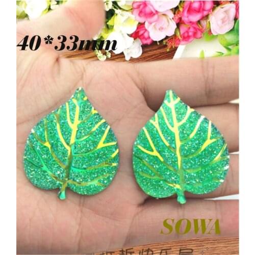 New 20PCS Size 40*33mm Green AB Heart Leaves Resin Flatback Scrapbooking For Phone/Wedding/Craft DIY