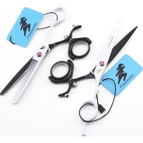 6.0 Hairdresser Scissors Fashion Modeling Scissors Black and White Paint 6.0 Inch Stainless Steel swivel thumb cutting shears