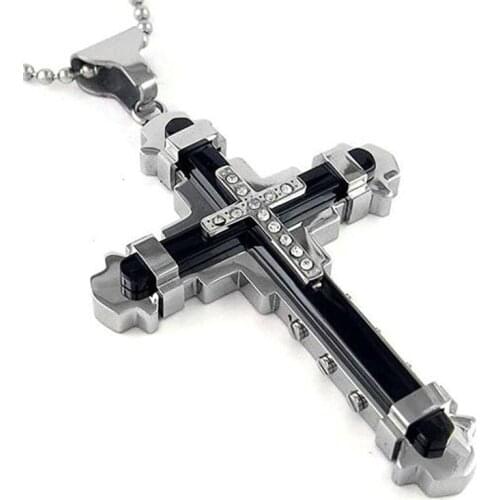 Religious Jesus Cross Necklace For Men Crystal Gold Black Silver Color Cross Pendant Chain Necklace Fashion Jewelry Friend Gift