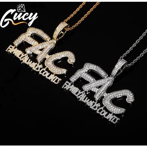 GUCY Letters Chain Necklaces & Pendant For Men Women Full Iced Out Gold Silver Color Cubic Zircon Hip Hop Jewelry