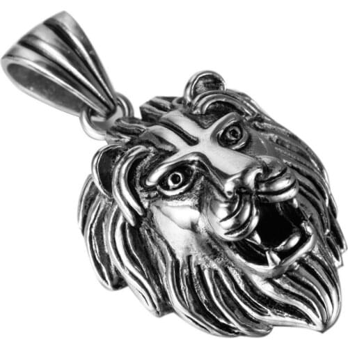 Punk Jewelry Stainless Steel Silver Color And Black Cool Animal Lion Head Pendant Necklace Mens Unisexs Box Chain 24" Wholesale