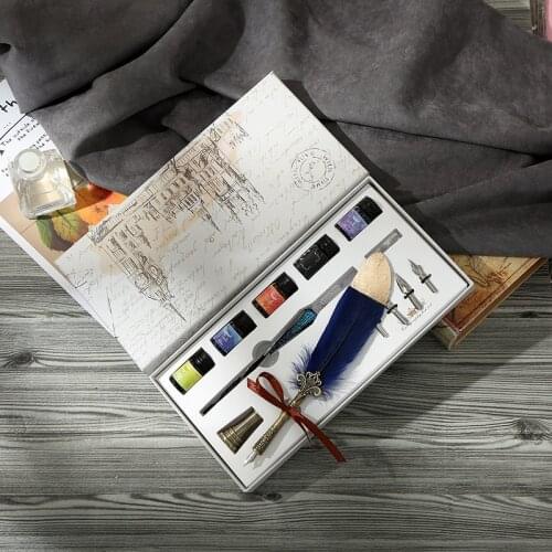 Glass pen ink star dipped fountain pen crystal fountain pen feather set student manual gradient color net red color ink pen