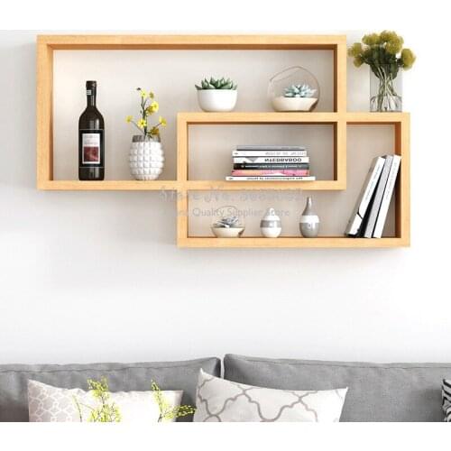Double Ring Shape Solid Wood Bookcase Rack Wall Hanging Wine Rack Oak CD Rack Wall Mounted Type Storage Shelf