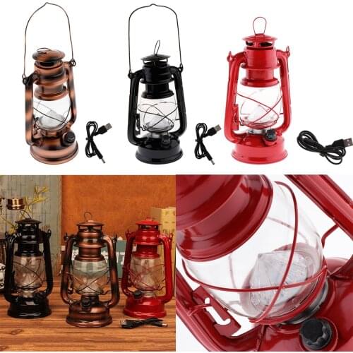 Vintage LED Lantern with Battery Operated Rechargeable Lamp for Camping Outdoor Emergency Adventures Accessories