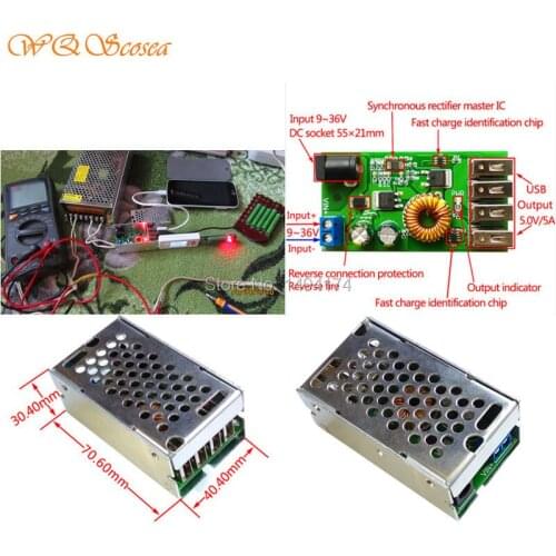 WQScosea Q8S353 DC-DC 9V-36V Step-Down to 5V 5A Adjustable Power Supply 4 Port USB Charging Module Converter Board 24V 19V 12V