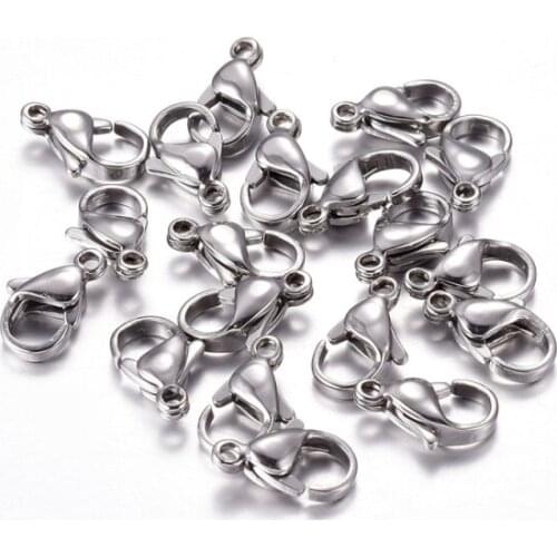 500pcs/lot 12x7x4mm 304 Stainless Steel Lobster Claw Clasps Hooks Bracelet End Connectors For Jewelry Making DIY Necklace Buckle