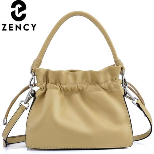 Zency Genuine Leather 2021 Summer Fashion Designer Shoulder Bag For Women Bucket String Crossbody Lady High Quality Tote Handbag