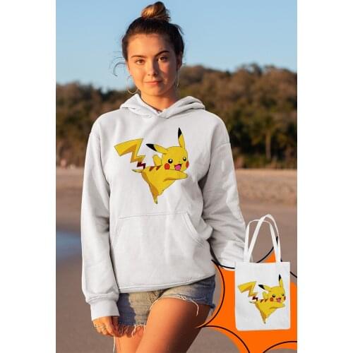 Angemiel Wear Pikachu White Women 'S Hooded Sweatshirt Bags Kombin