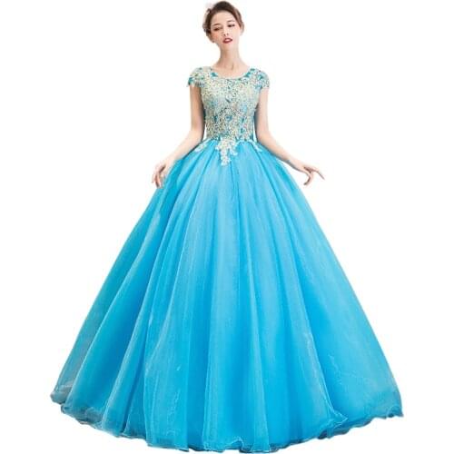 Vestidos 2020 Fashion Lace Appliques Quinceanera Dresses Elegant Short Sleeve Party Prom Ball Gown Floor-length Tulle Host Dress