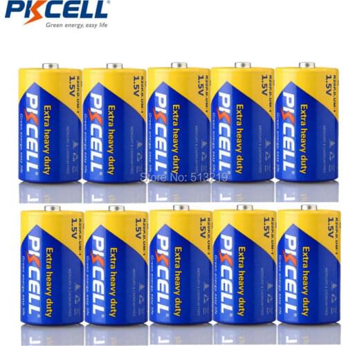 10 x PKCELL R20 Non-rechargeable Battery Zinc Carbon 720MIN 1.5 V R20P D single use Batteria