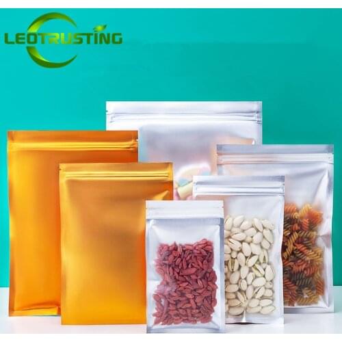 Leotrusting 100pcs One Side Clear Gold Foil Zipper Bag Flat Bottom Metallic Gold Translucent Coffee EDC Bag Gift Toys Bag