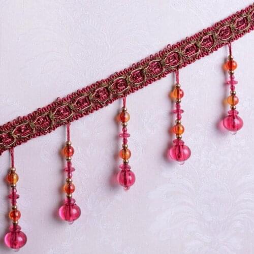 12yard/lot Crystal Bead Tassel Pendant Hanging Lace Trim Ribbon For Window Curtains Wedding Party Decorate Sewing Diy Fringe