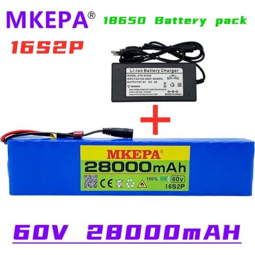 2021 60V 16S2P 28Ah 18650 Li-ion Battery Pack 67.2V 28000mAh Ebike Electric Bicycle Scooter with BMS 1000 Watt BMS Plug+Charger