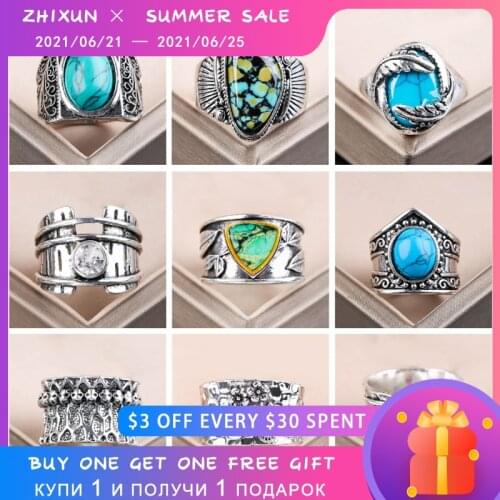 2021 New Womens Rings Vinrage Bohemian Geometric Artificial Gemstone Alloy Decorative Ring Punk Party Jewelry Gifts Hot