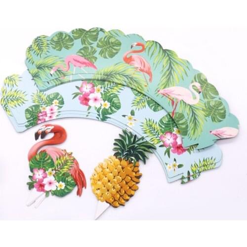 24Pcs Tropical Rainforest Flamingo Pineapple Cupcake Birthday Party Decorations Kids Centerpiece Party Decor Cake Topper