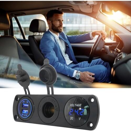 3 In 1 12V Charger Socket Panel Dual USB Car Socket Digital LED Voltmeter And Cigarette Lighter For Truck Car Boat