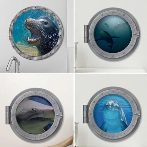 3D Sealife Shark Fish Wall Stickers Living Room Bedroom Wall Decoration 3D PVC Mural Wall Stickers for Kids Rooms Decoration